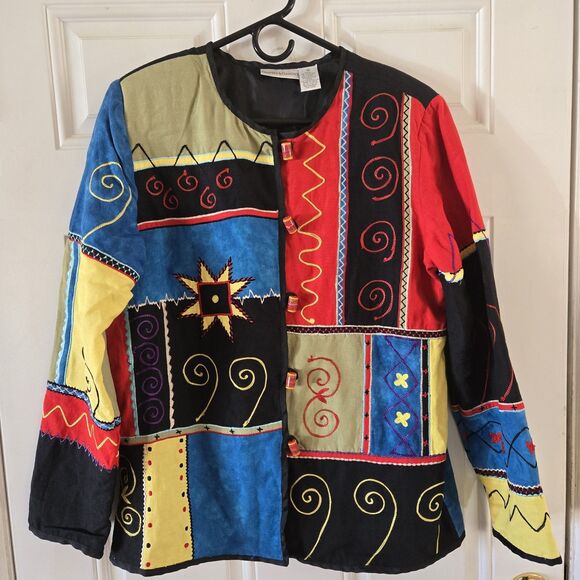 Draper’s & Damon’s Patchwork Embroidered Jacket Small Vintage Boho Artsy Lined - Picture 1 of 9